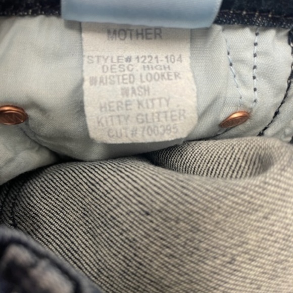 MOTHER High Waisted Looker Jeans Here Kitty Kitty Glitter Racer - Picture 9 of 13